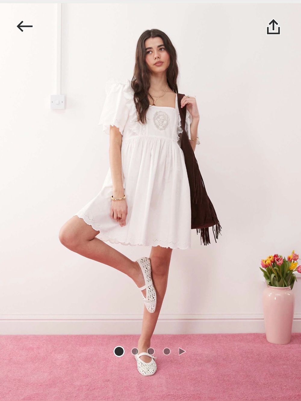 Reclaimed Vintage western babydoll smock dress with embroidery size S
